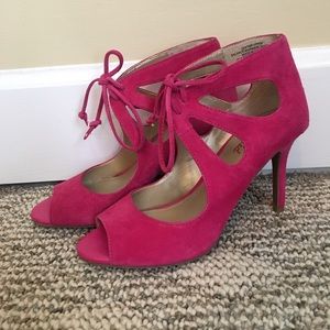 Hot Pink Suede Heels